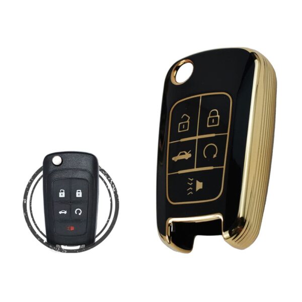 TPU Key Cover Case For Chevrolet Cruze Camaro Malibu Equinox Flip Key Remote 5 Button BLACK GOLD Color