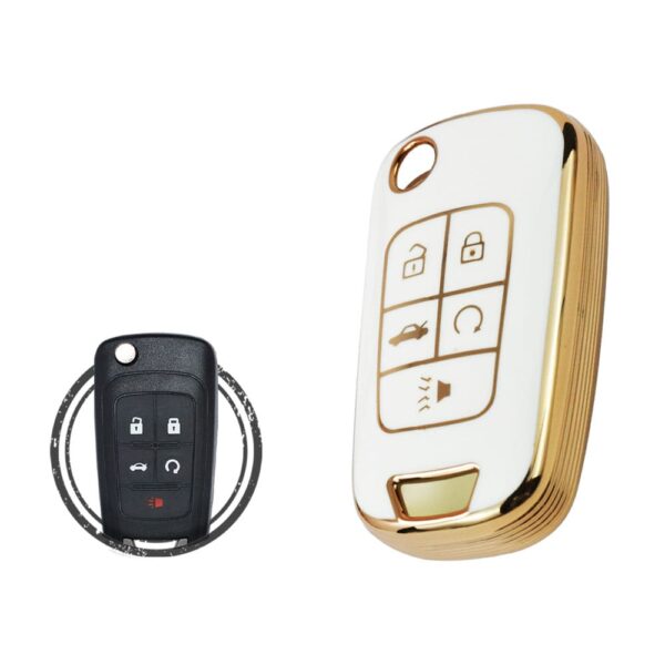 TPU Key Cover Case For Chevrolet Cruze Camaro Malibu Equinox Flip Key Remote 5 Button WHITE GOLD Color