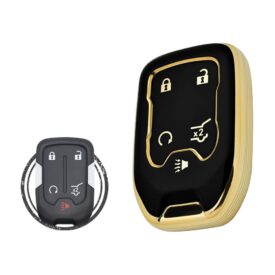 TPU Key Cover Case For Chevrolet Suburban Tahoe GMC Terrain Yukon Smart Key Remote 5 Button BLACK GOLD Color