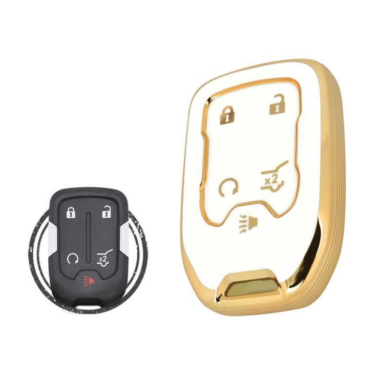 TPU Key Cover Case For Chevrolet Suburban Tahoe GMC Terrain Yukon Smart Key Remote 5 Button WHITE GOLD Color