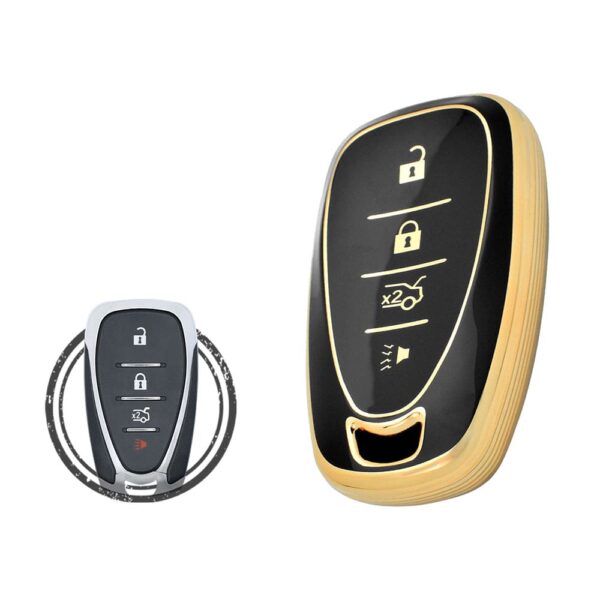 TPU Key Cover Case For Chevrolet Cruze Sonic Camaro Smart Key Remote 4 Button BLACK GOLD Color