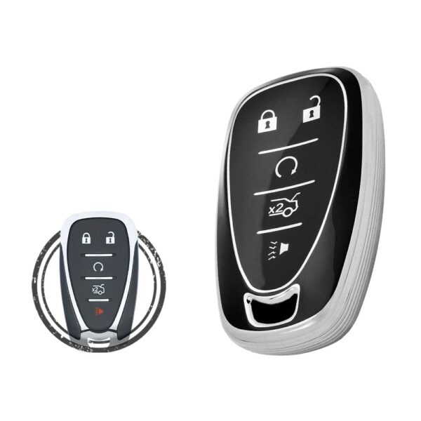 TPU Key Cover Case For Chevrolet Camaro Cruze Malibu Smart Key Remote 5 Button Black Chrome Color