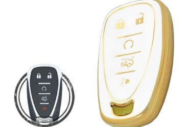 TPU Key Cover Case For Chevrolet Camaro Cruze Malibu Smart Key Remote 5 Button WHITE GOLD Color