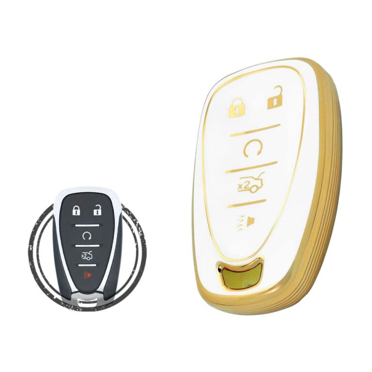 TPU Key Cover Case For Chevrolet Camaro Cruze Malibu Smart Key Remote 5 Button WHITE GOLD Color