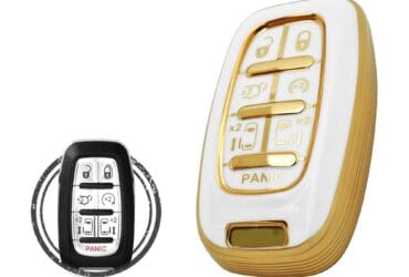 Coque en TPU pour clé intelligente Chrysler Pacifica 7 boutons Couleur blanc et or