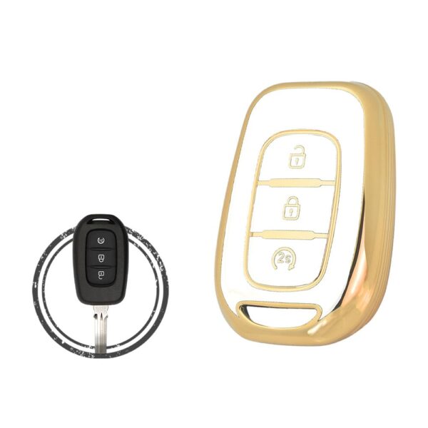 TPU Key Cover Case For Dacia Duster Remote Head Key 3 Button w/ Start WHITE GOLD Color