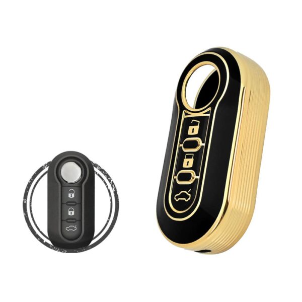 TPU Key Cover Case For Fiat Doblo Punto Grande Punto Abarth 500 Flip Key Remote 3 Button BLACK GOLD Color