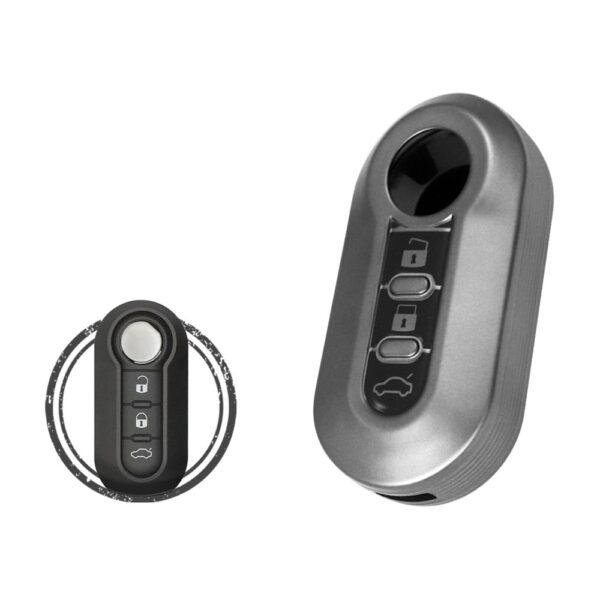 TPU Key Cover Case For Fiat Doblo Punto Grande Punto Abarth 500 Flip Key Remote 3 Button BLACK Metal Color