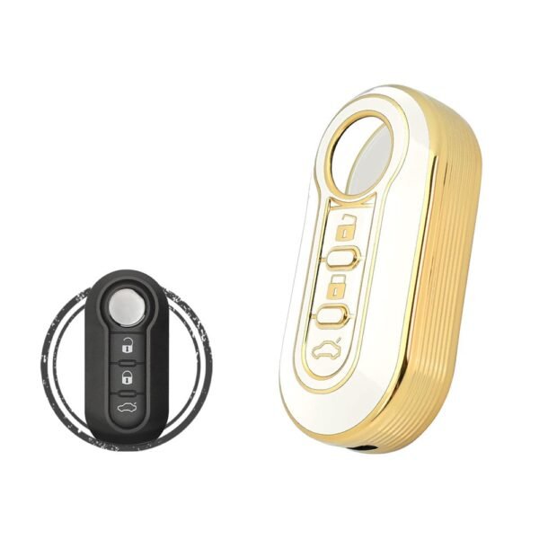 TPU Key Cover Case For Fiat Doblo Punto Grande Punto Abarth 500 Flip Key Remote 3 Button WHITE GOLD Color