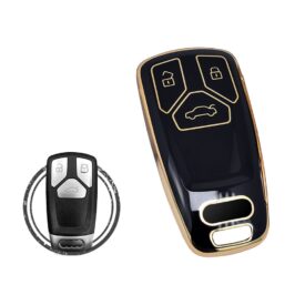 TPU Car Key Cover Case Compatible With Audi TT A4 A5 Q7 SQ7 Smart Key Remote 3 Buttons BLACK GOLD Color