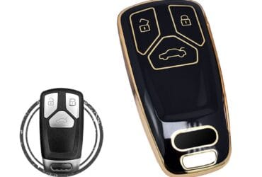 TPU Car Key Cover Case Compatible With Audi TT A4 A5 Q7 SQ7 Smart Key Remote 3 Buttons BLACK GOLD Color