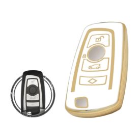 TPU Car Key Cover Case For BMW CAS4 Smart Key Remote 4 Button WHITE GOLD Color