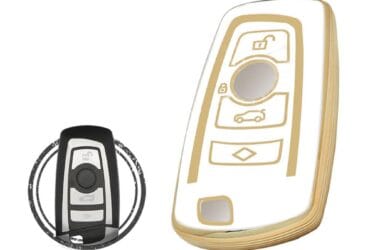 TPU Car Key Cover Case For BMW CAS4 Smart Key Remote 4 Button WHITE GOLD Color