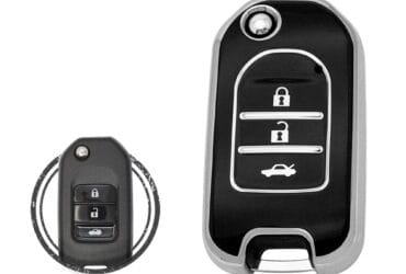 TPU Key Cover Case For Honda Flip Key Remote 3 Button Black Chrome Color