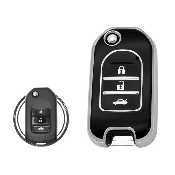 TPU Key Cover Case For Honda Flip Key Remote 3 Button Black Chrome Color