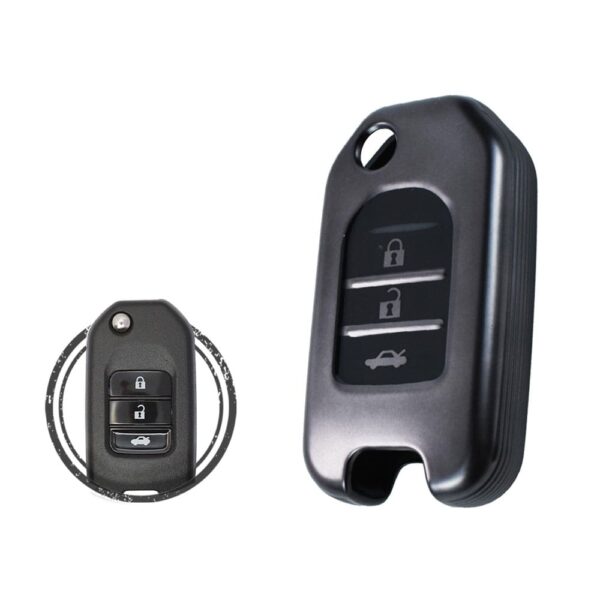 TPU Key Cover Case For Honda Flip Key Remote 3 Buttons BLACK Metal Color