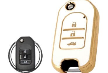 TPU Key Cover Case For Honda Flip Key Remote 3 Button WHITE GOLD Color