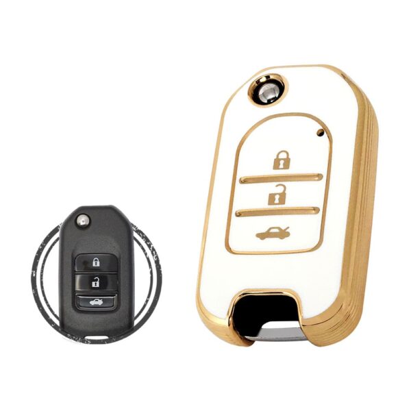TPU Key Cover Case For Honda Flip Key Remote 3 Button WHITE GOLD Color