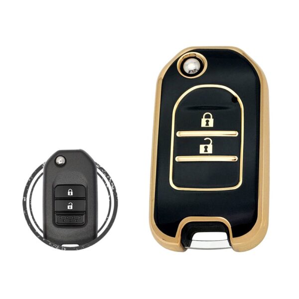 TPU Key Cover Case For Honda Flip Key Remote 2 Button BLACK GOLD Color