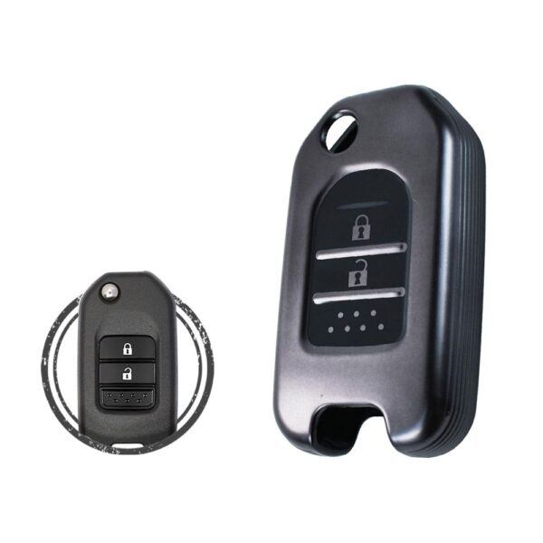 TPU Key Cover Case For Honda Flip Key Remote 2 Buttons BLACK Metal Color