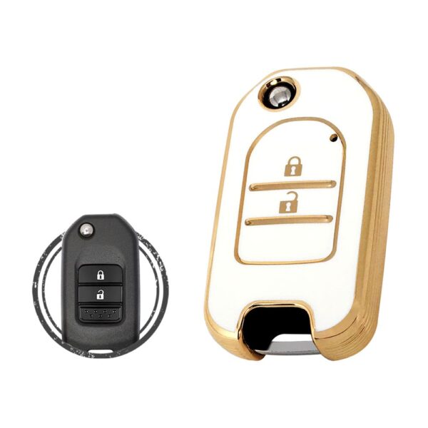 TPU Key Cover Case For Honda Flip Key Remote 2 Button WHITE GOLD Color