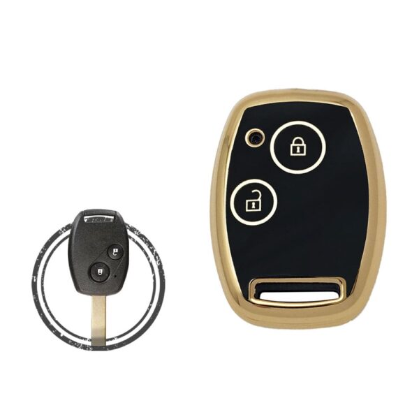 TPU Key Cover Case For Honda Remote Head Key 2 Button BLACK GOLD Color