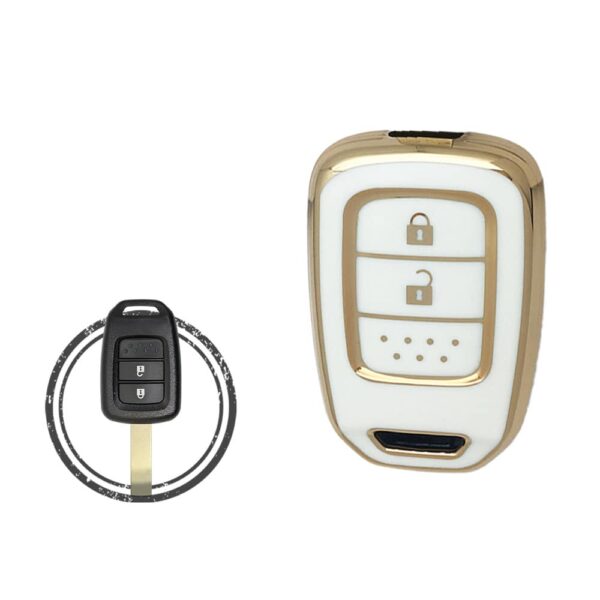 TPU Key Cover Case For Honda Remote Key 2 Button WHITE GOLD Color