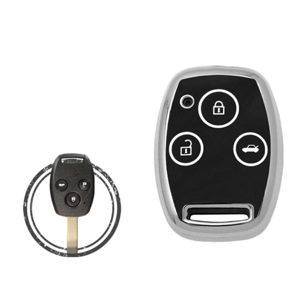 TPU Key Cover Case For Honda Remote Head Key 3 Button Black Chrome Color
