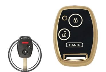 TPU Key Cover Case For Honda Remote Head Key 3 Button w/ Panic BLACK GOLD Color