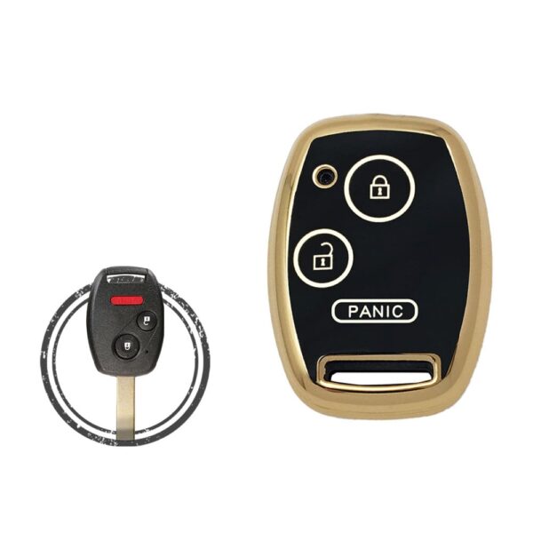 TPU Key Cover Case For Honda Remote Head Key 3 Button w/ Panic BLACK GOLD Color
