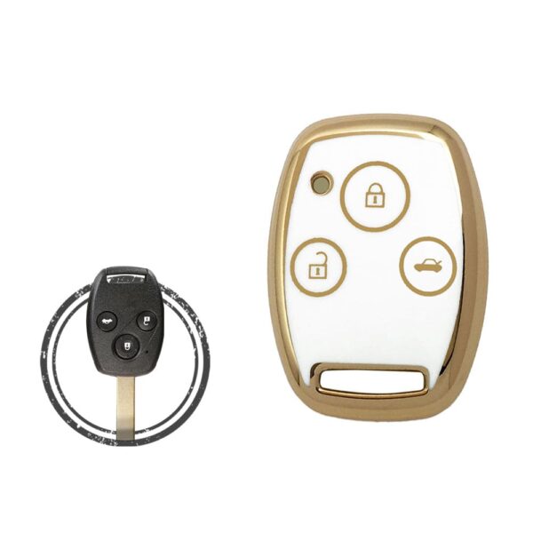 TPU Key Cover Case For Honda Remote Head Key 3 Button WHITE GOLD Color