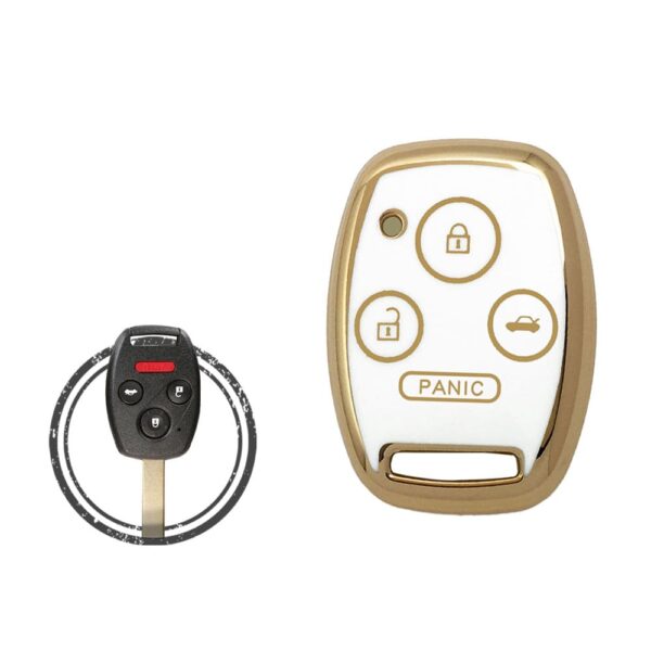 TPU Key Cover Case For Honda Remote Head Key 4 Buttons WHITE GOLD Color