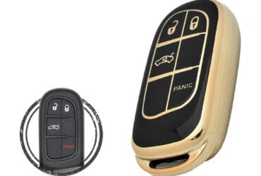 TPU Key Cover Case Protector For Jeep Dodge Chrysler Smart Key Remote 4 Button BLACK GOLD Color