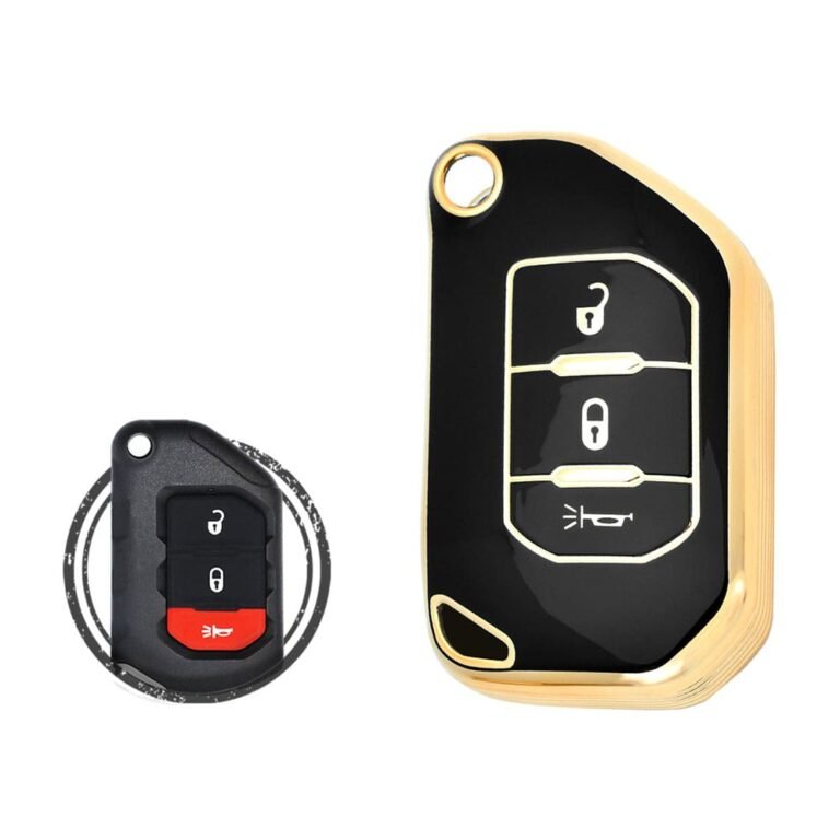 TPU Key Cover Case Protector For Jeep Wrangler Gladiator Smart Flip Key Remote 3 Button BLACK GOLD Color