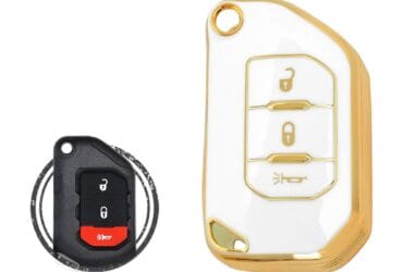 TPU Key Cover Case For Jeep Wrangler Gladiator Smart Flip Key Remote 3 Button WHITE GOLD Color