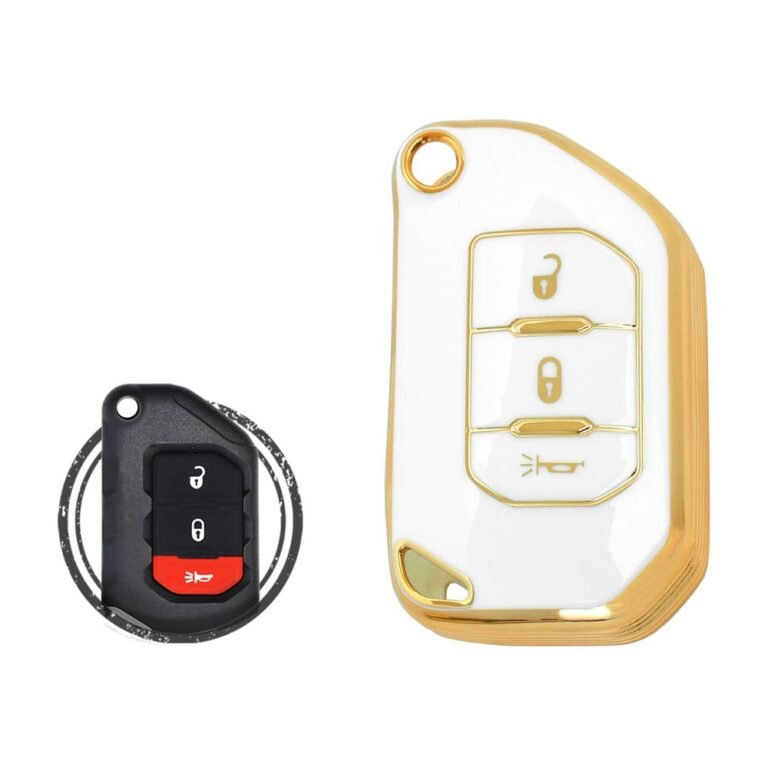 TPU Key Cover Case For Jeep Wrangler Gladiator Smart Flip Key Remote 3 Button WHITE GOLD Color