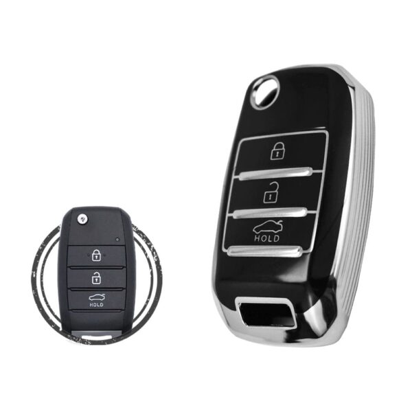 TPU Key Cover Case For KIA Cerato Sportage Rio Carens Flip Key Remote 3 Button Black Chrome Color