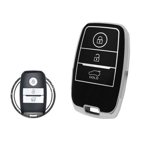 TPU Key Cover Case For KIA Soul Sorento Sportage Smart Key Remote 3 Button Black Chrome Color