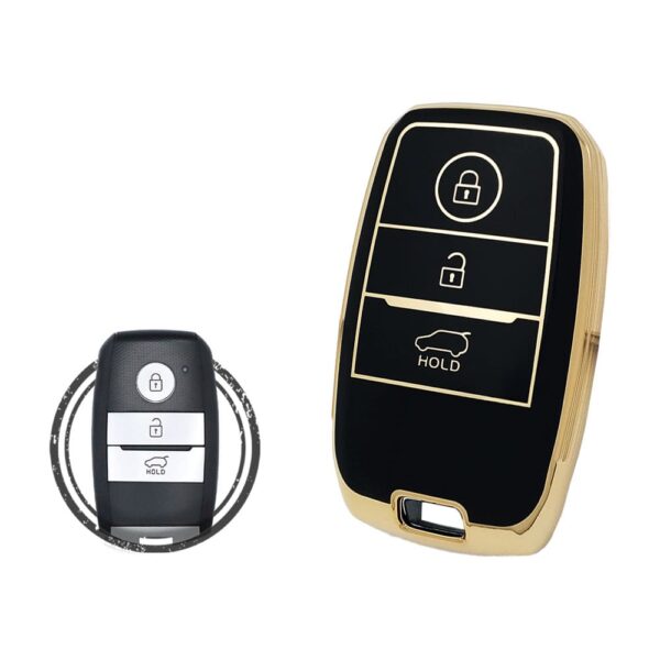 TPU Key Cover Case Protector For KIA Soul Sorento Sportage Smart Key Remote 3 Button BLACK GOLD Color