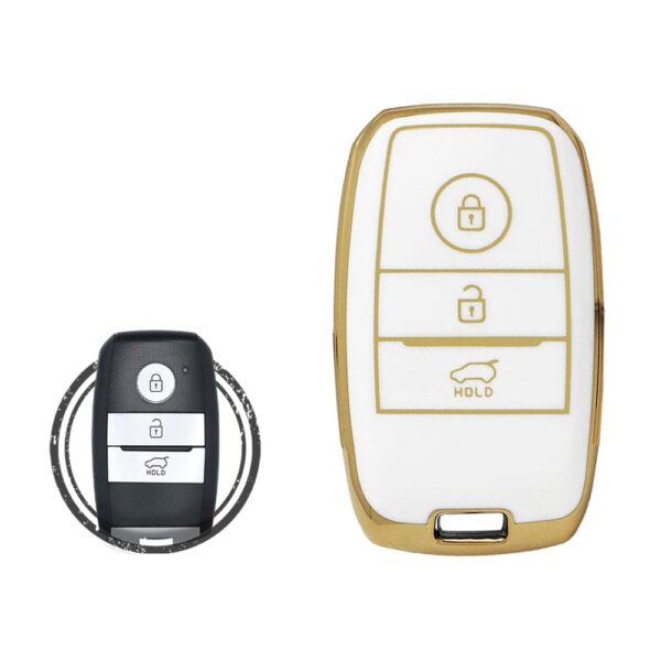 TPU Key Cover Case For KIA Soul Sorento Sportage Smart Key Remote 3 Button WHITE GOLD Color