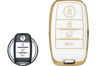 TPU Key Cover Case For KIA Soul Forte Sorento Sedona Smart Key Remote 4 Button WHITE GOLD Color