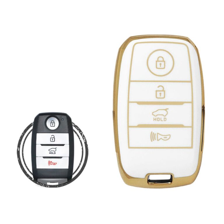 TPU Key Cover Case For KIA Soul Forte Sorento Sedona Smart Key Remote 4 Button WHITE GOLD Color