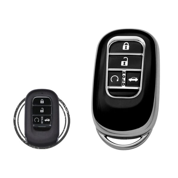 TPU Key Cover Case For 2023 Honda Smart Key Remote 4 Button Black Chrome Color