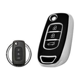 TPU Key Cover Case For Renault Dacia Flip Key Remote 3 Button Black Chrome Color