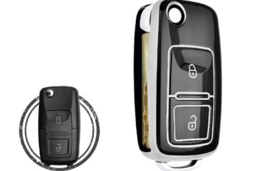 TPU Key Cover Case For Volkswagen VW Flip Key Remote 2 Button Black Chrome Color