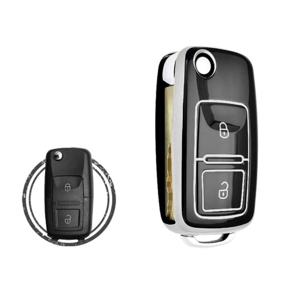 TPU Key Cover Case For Volkswagen VW Flip Key Remote 2 Button Black Chrome Color