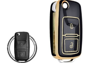 TPU Key Cover Case For Volkswagen VW Flip Key Remote 2 Button BLACK GOLD Color