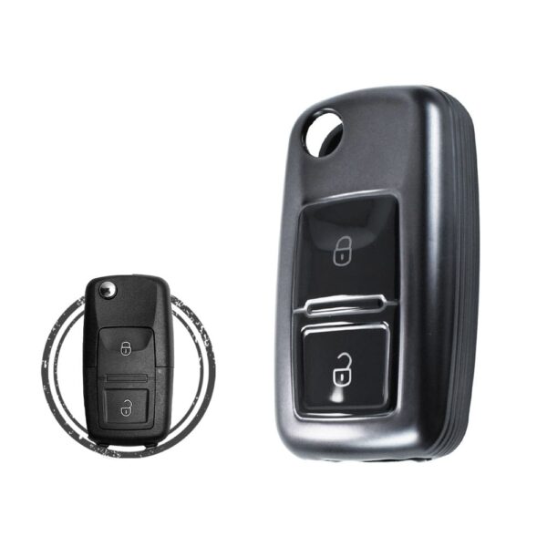 TPU Key Cover Case For Volkswagen VW Flip Key Remote 2 Button BLACK Metal Color