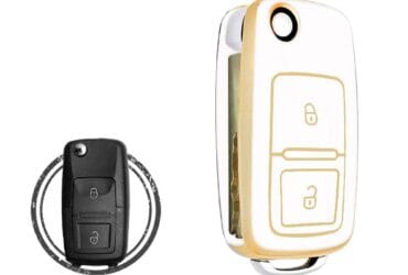 TPU Key Cover Case For Volkswagen VW Flip Key Remote 2 Button WHITE GOLD Color