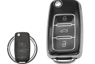 TPU Key Cover Case For Volkswagen VW Flip Key Remote 3 Button Black Chrome Color